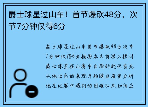 爵士球星过山车!首节爆砍48分,次节7分钟仅得6分